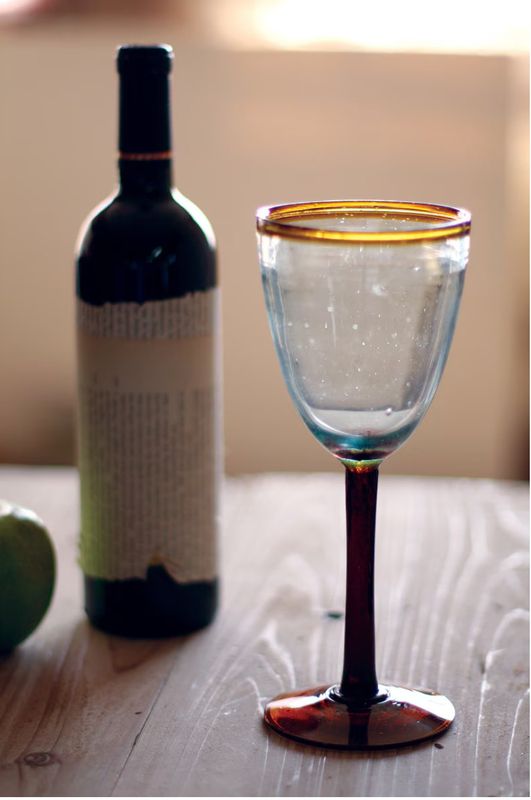 Recycled Wine Glass with Amber Rim