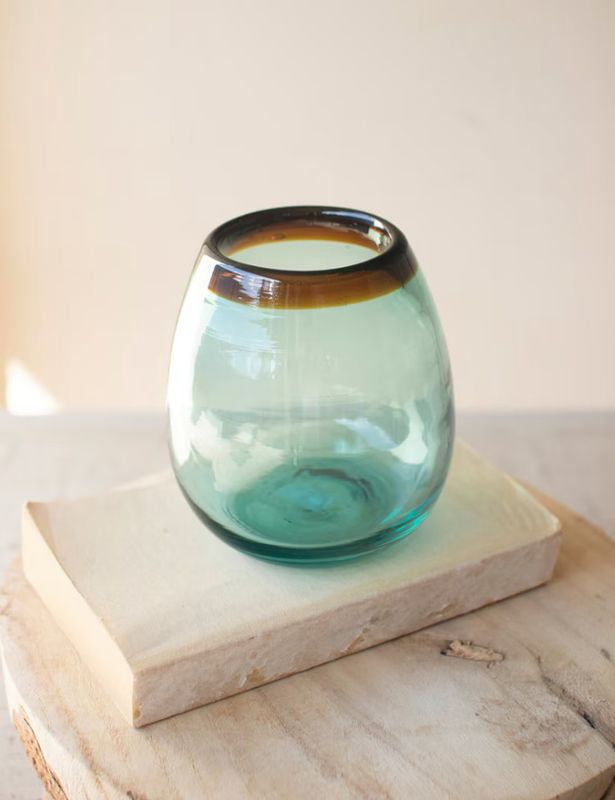 Stemless Wine Glass with Amber Rim