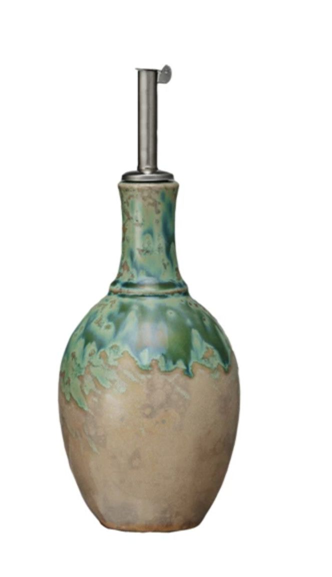 CC 10 oz. Stoneware Oil Cruet, Color: Green &amp; Cream