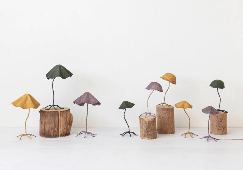 Paper Mache &amp; Metal Mushroom on Footed Stand