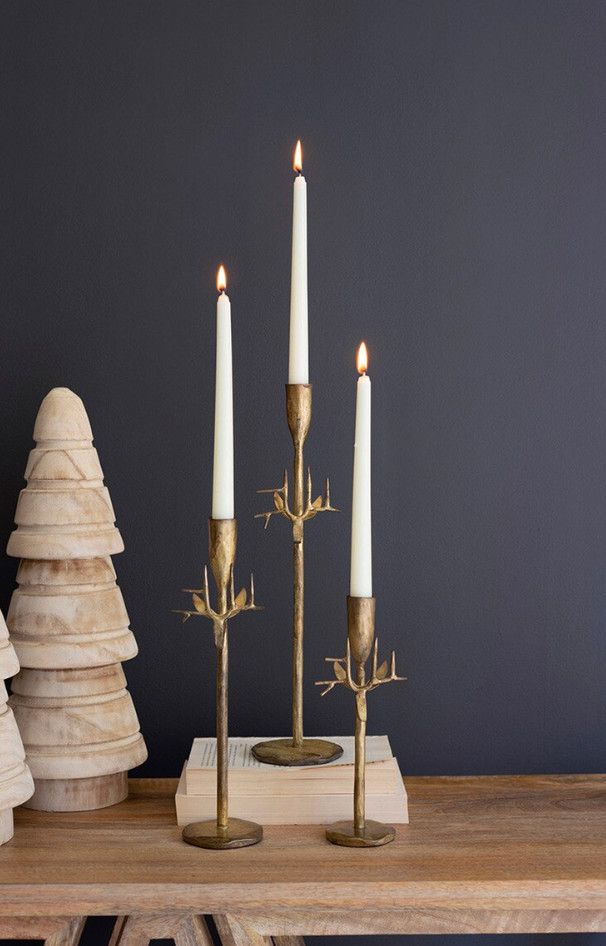 Forged Iron Antique Gold Deer Taper Holders, Size: Small