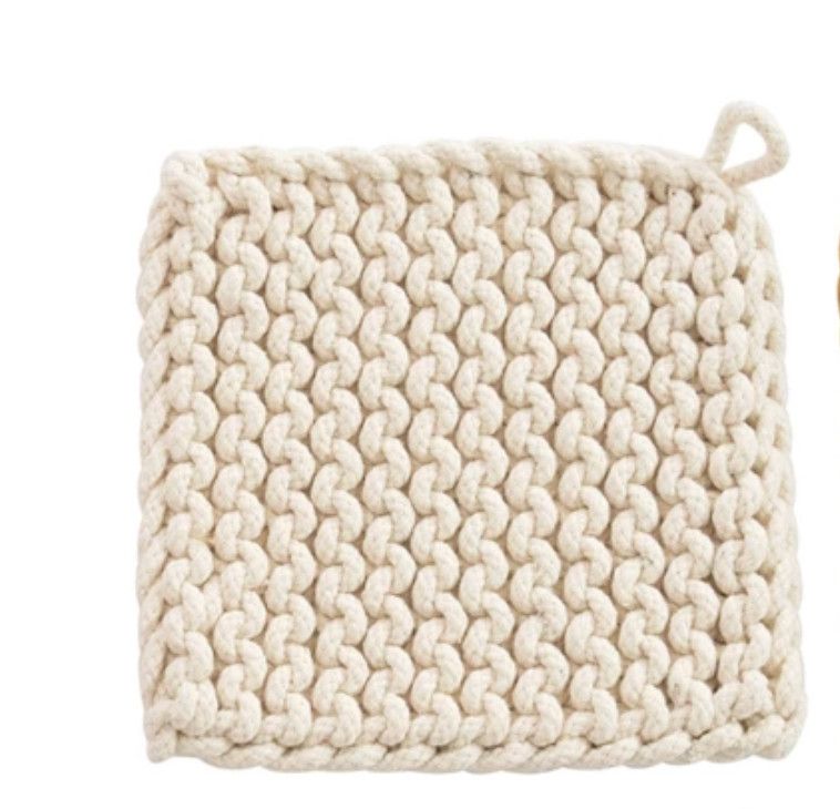 Cotton Crocheted Pot Holder, Color: Cream