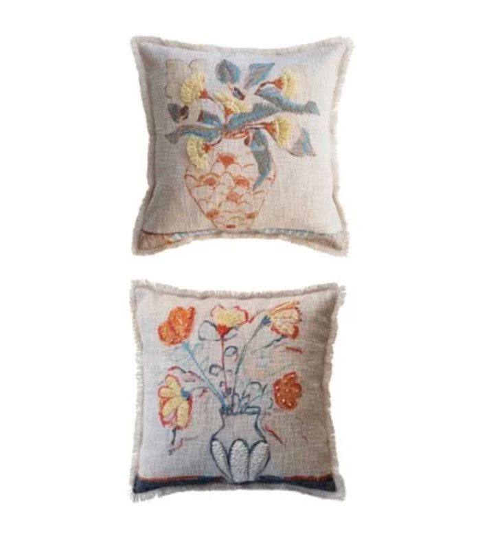 Square Cotton Slub Printed Pillow