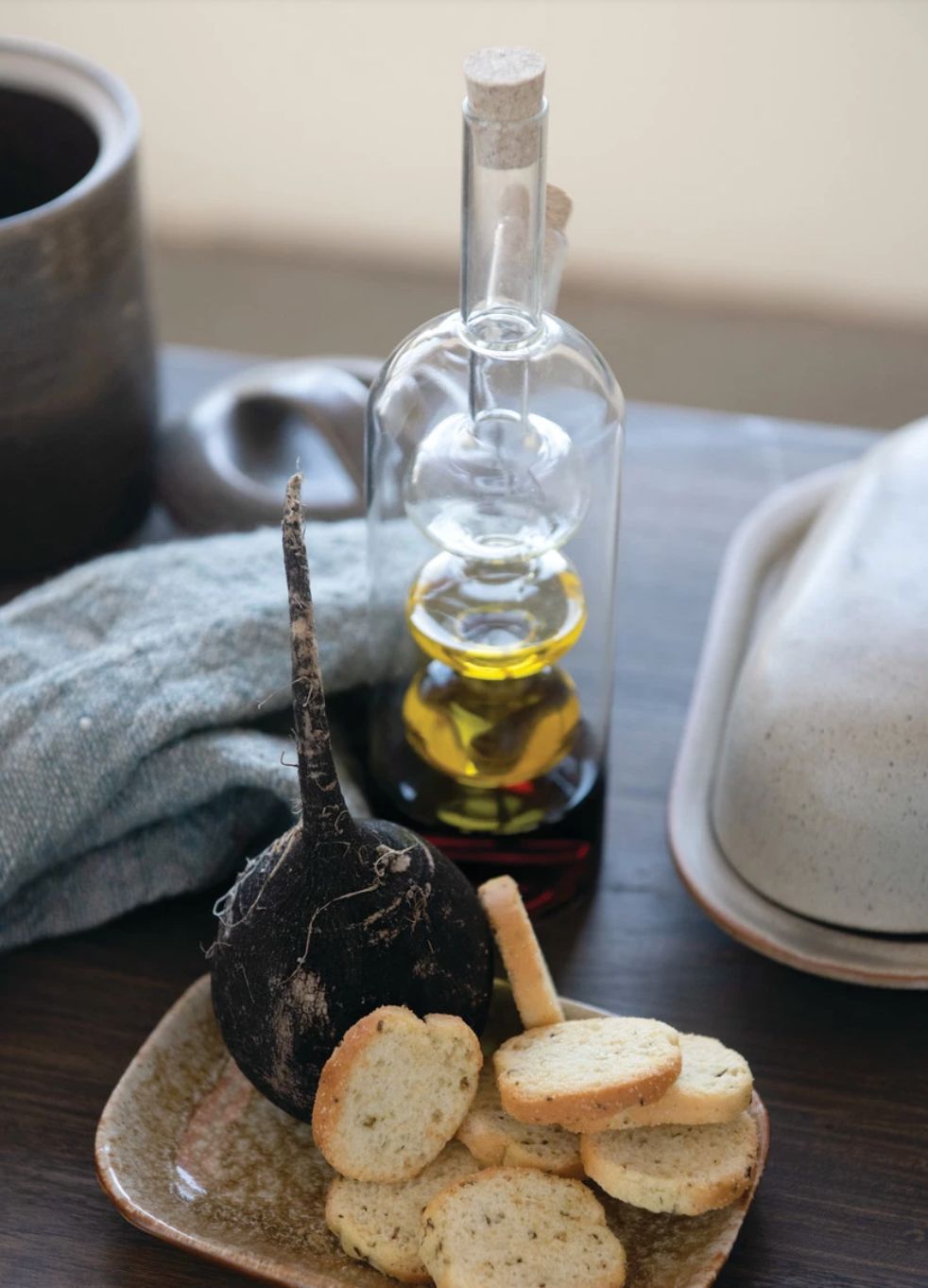 Hand-Blown Glass Oil &amp; Vinegar Cruet w/ Cork Stoppers