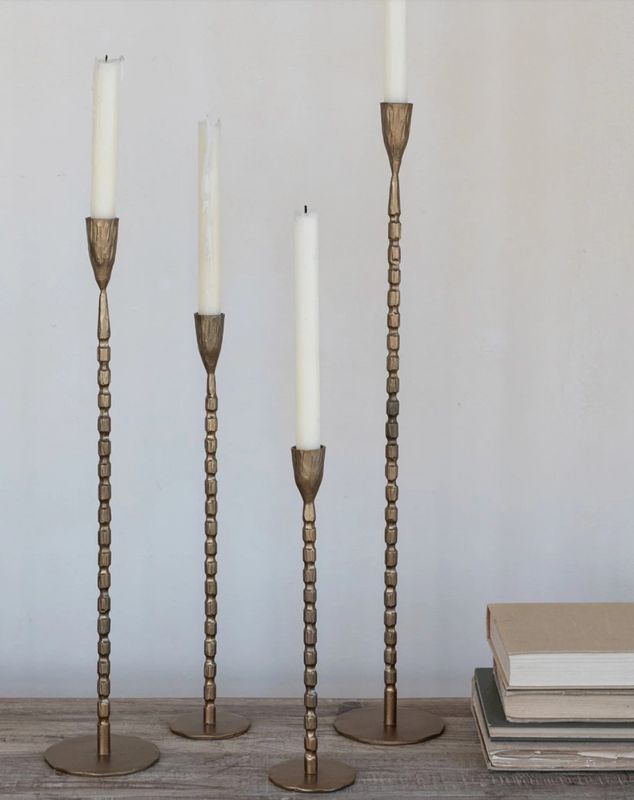 Hand-Forged Cast Iron Taper Holders, Brass Finish, Small