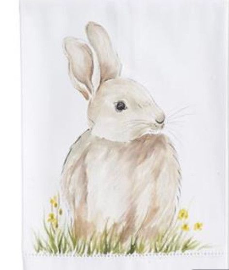 Bunny Hand-Painted Cotton Towels, Style: Right-Facing Grass