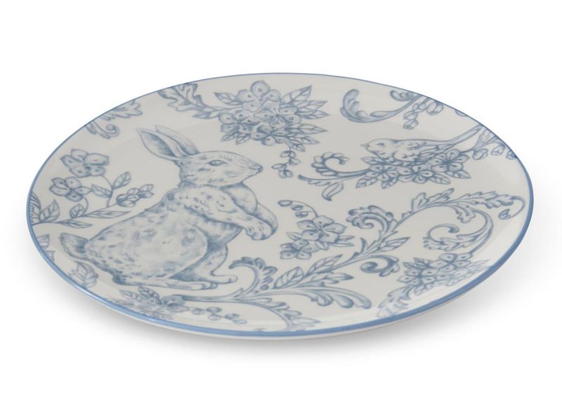 8" Blue &amp; White Dolomite Easter Bunny Plate