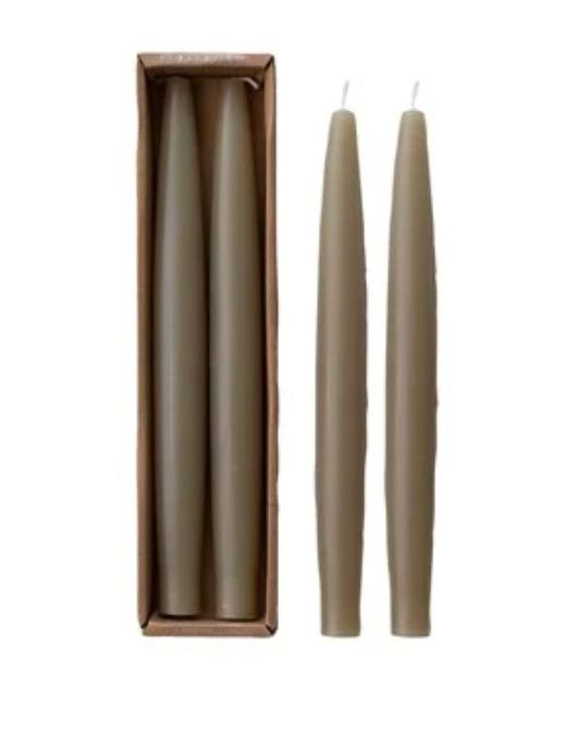 Unscented Taper Candles in Box, Olive Color, Set of 2