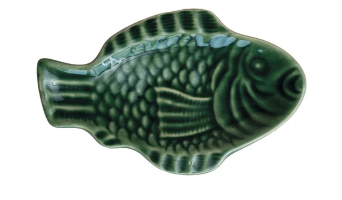 Stoneware Fish Shaped Dish, Color: Green