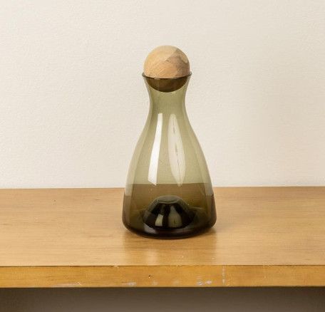 Smokey Glass Carafe with Acacia Lid  9.5" H x 4.75"
