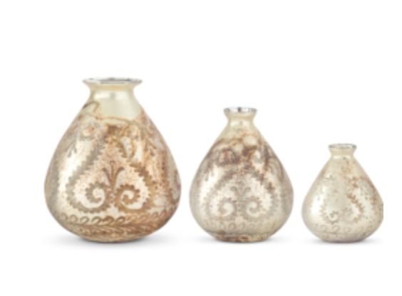 Champagne Etched Glass Vase