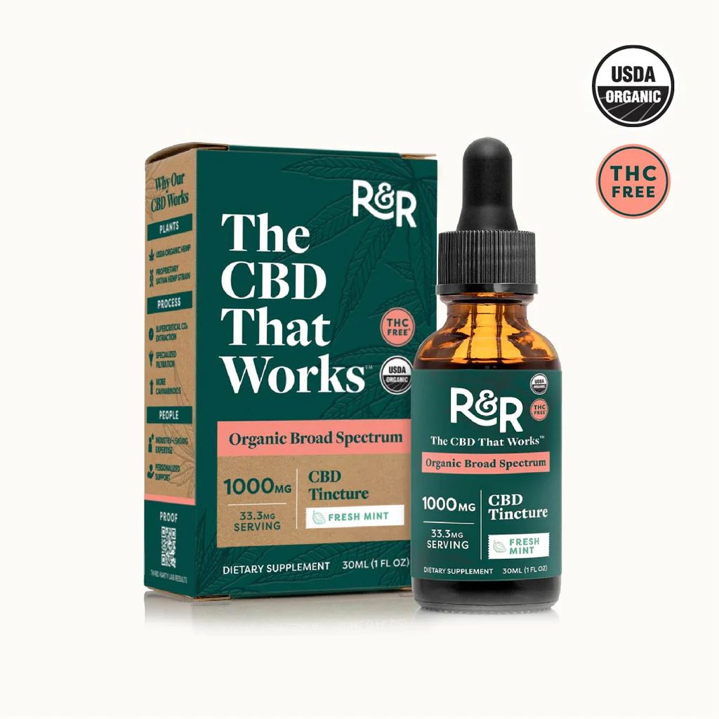 R&amp;R Medicinals - THC-Free CBD Fresh Mint Broad Spectrum Tincture 1000mg