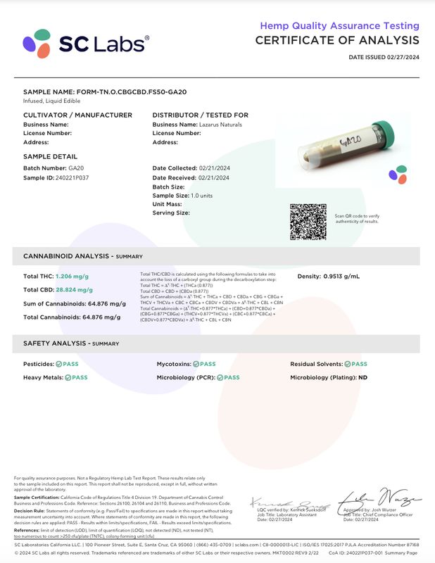 Lazarus Naturals Organic CBD+CBG Tincture