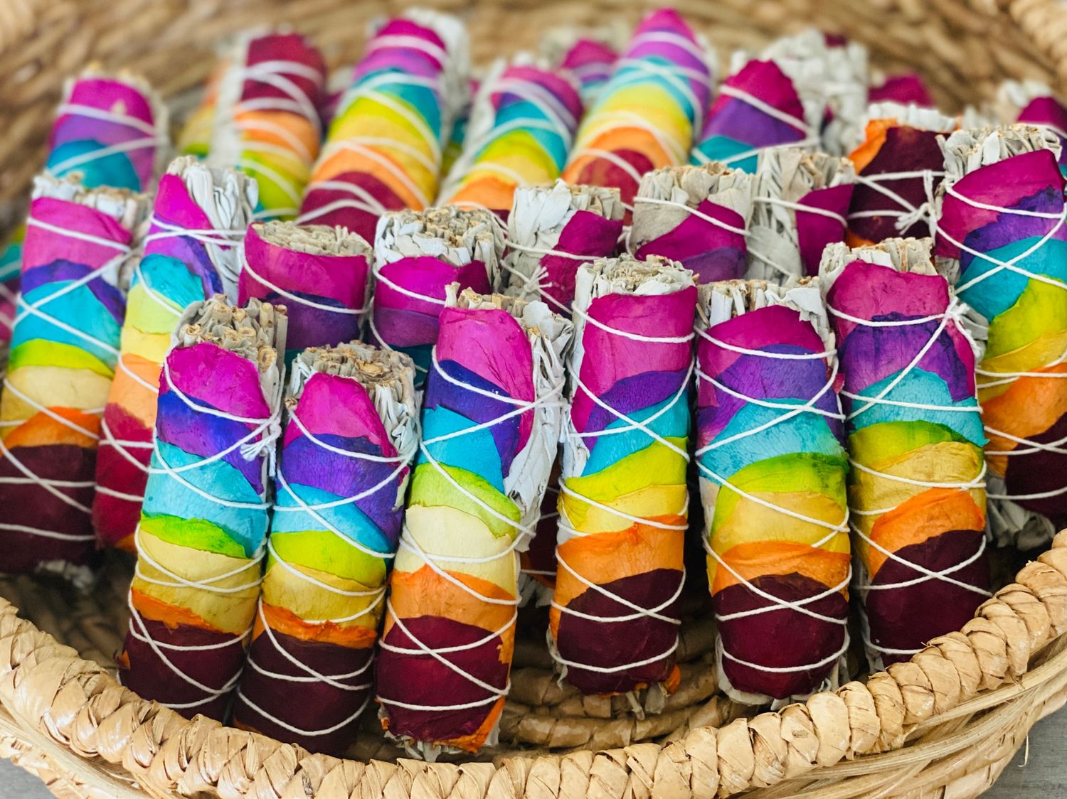 White Sage Sticks, Attribute: White Sage w/ Rainbow Chakra Roses
