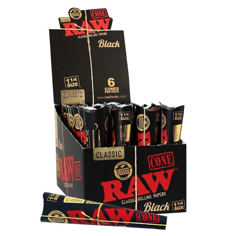 RAW Cone - Black 1 1/4 Size - 6 pack