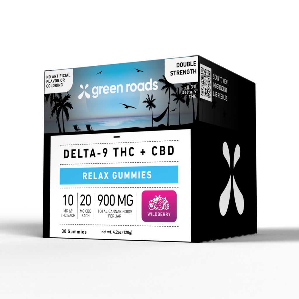 GREEN ROADS WORLD CBD + THC Relax Gummies – Double Strength - 30ct, Wildberry