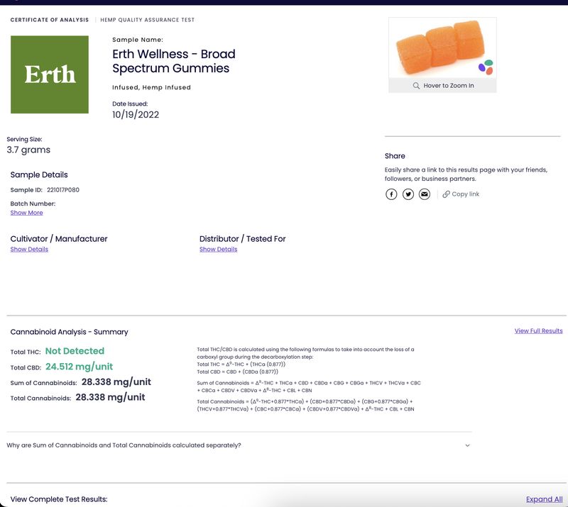 Erth Wellness THC-Free Stress Gummies