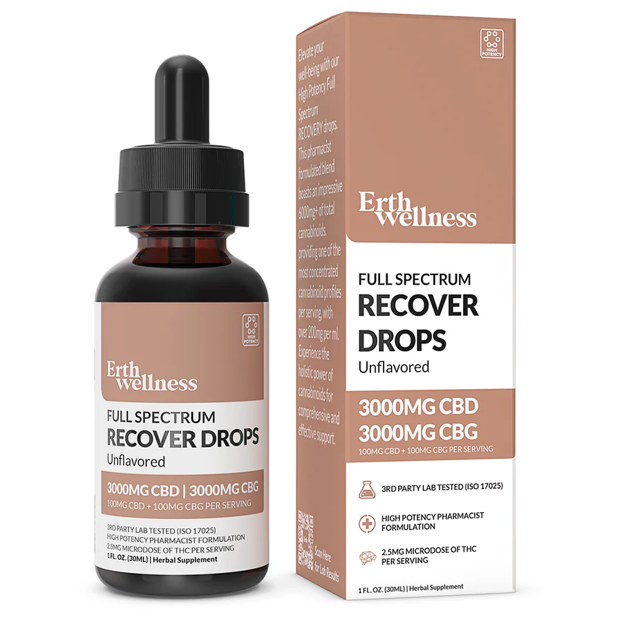 Erth Wellness RECOVER Drops 3000mg CBD + 3000mg CBG, Attribute: Recover 3000mg CBD + 3000mg CBG