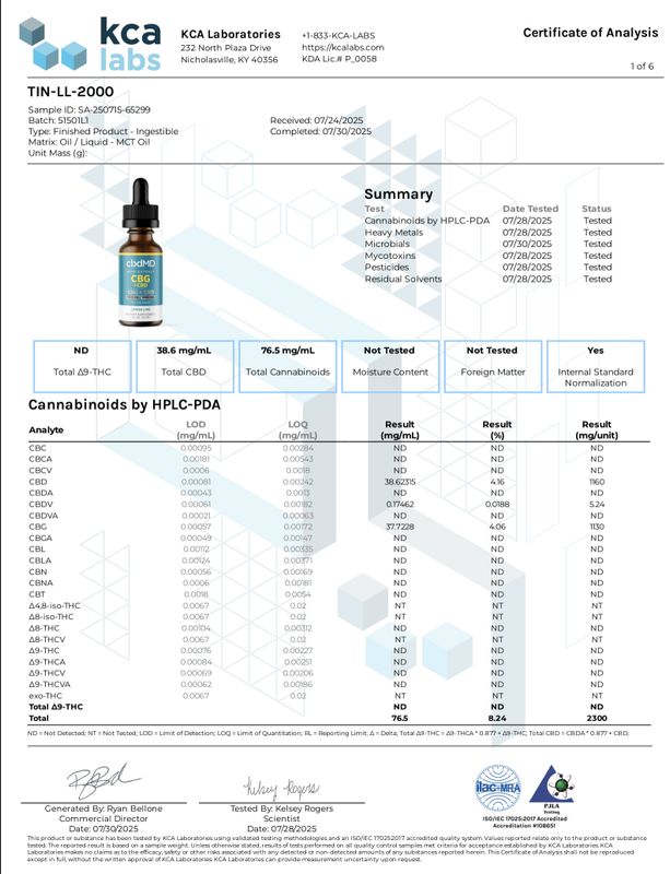 CBDmd Broad Spectrum CBG + CBD Oil Tincture CBG 1000 MG + CBD 1000 MG