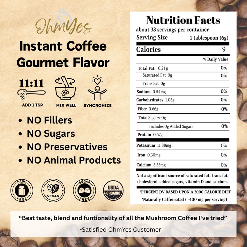 OhmYes 11:11 | Mushroom Coffee + Cacao | 99 Servings - 7oz