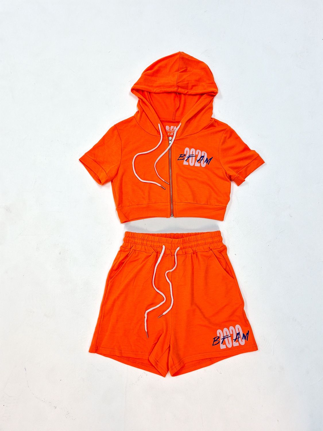 HOODED SHORT SET, Colour: ORANGE, Size: X-SMALL