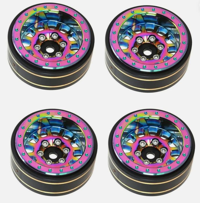 1.1 inch Beadlock Wheels, Rainbow, Brass, Heavy w/hubs