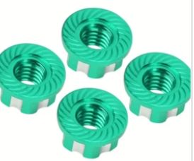 M4 Aluminum Hexagonal Wheel Nuts 4 pc., GREEN