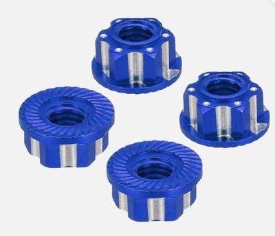 M4 Aluminum Hexagonal Wheel Nuts 4 pc., (BLUE)