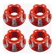 M4 Aluminum Hexagonal Wheel Nuts 4 pc., (RED)