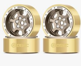 OGRC 1.0 Beadlock Wheel Rims 6-Spoke Rims with Brass Ring Negative Offset 3.78mm for TRX4M SCX24 FCX24 1/24 1/18 RC Crawler Car (Bronze)
