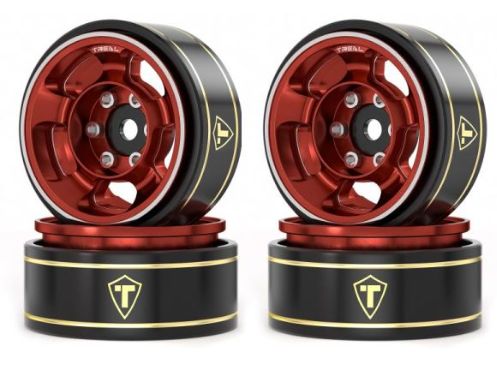 TREAL 1.0  Beadlock Wheels, Aluminum 5 spoke for SCX24 (4 pc.) (Red)