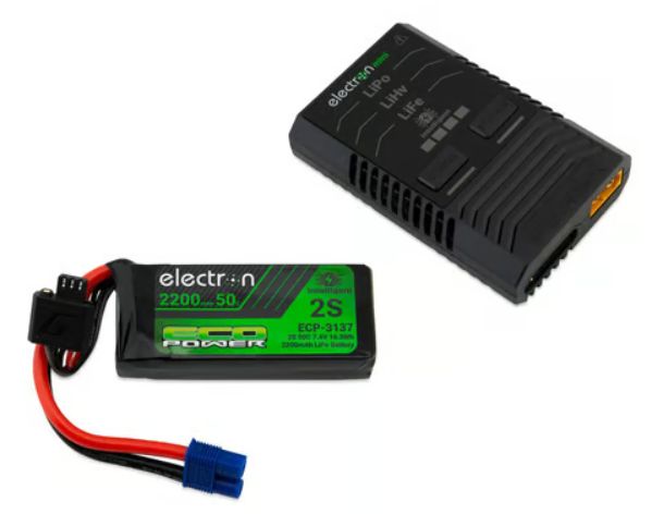 EcoPower Intelligent 2S 2200mAh EC3 LiPo Battery/"Electron Mini" Charger Bundle (SCX10 Series &amp; Other 1/10)