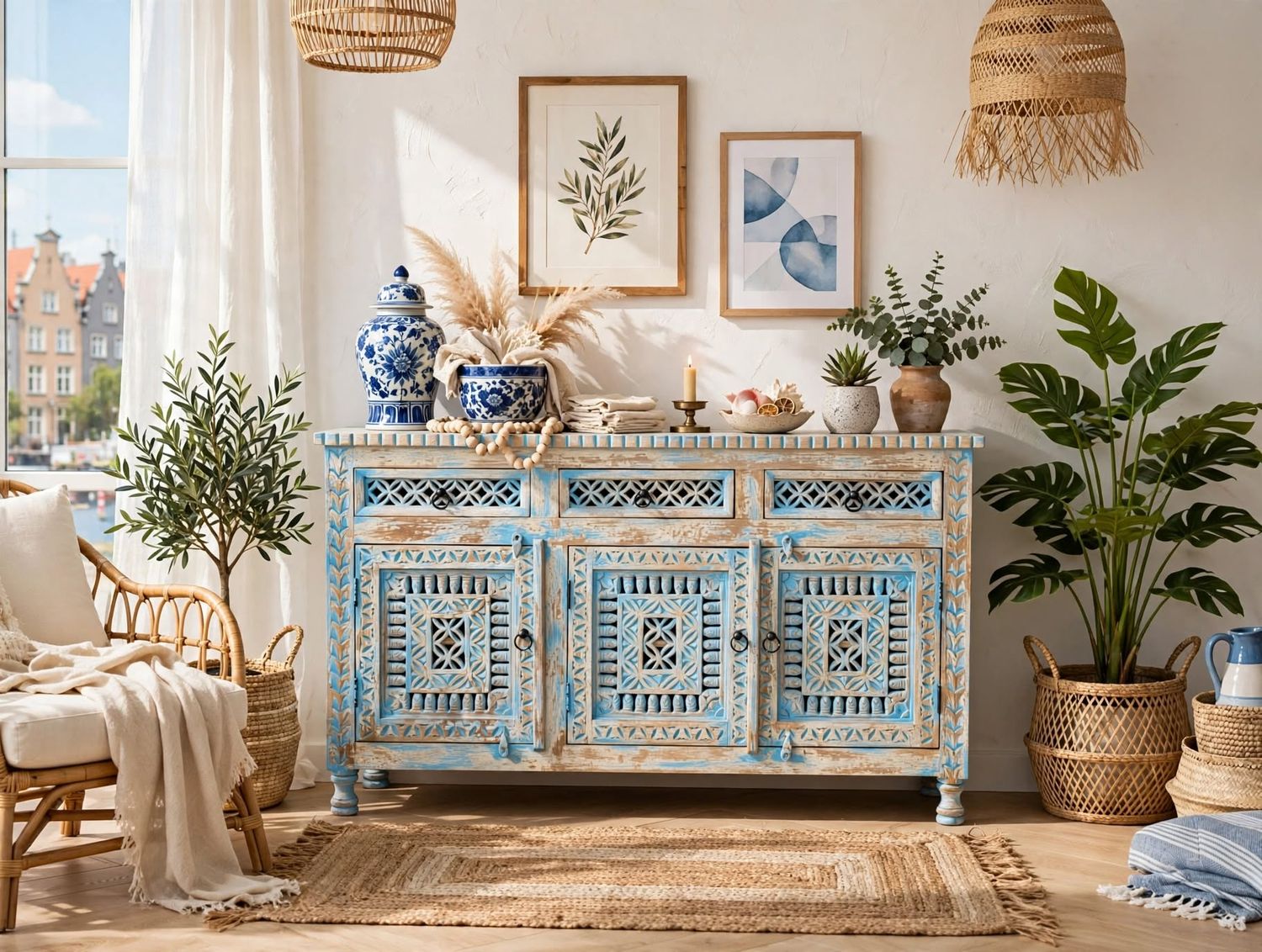 Komoda z drewna mango Niebieska - Namaste Decor