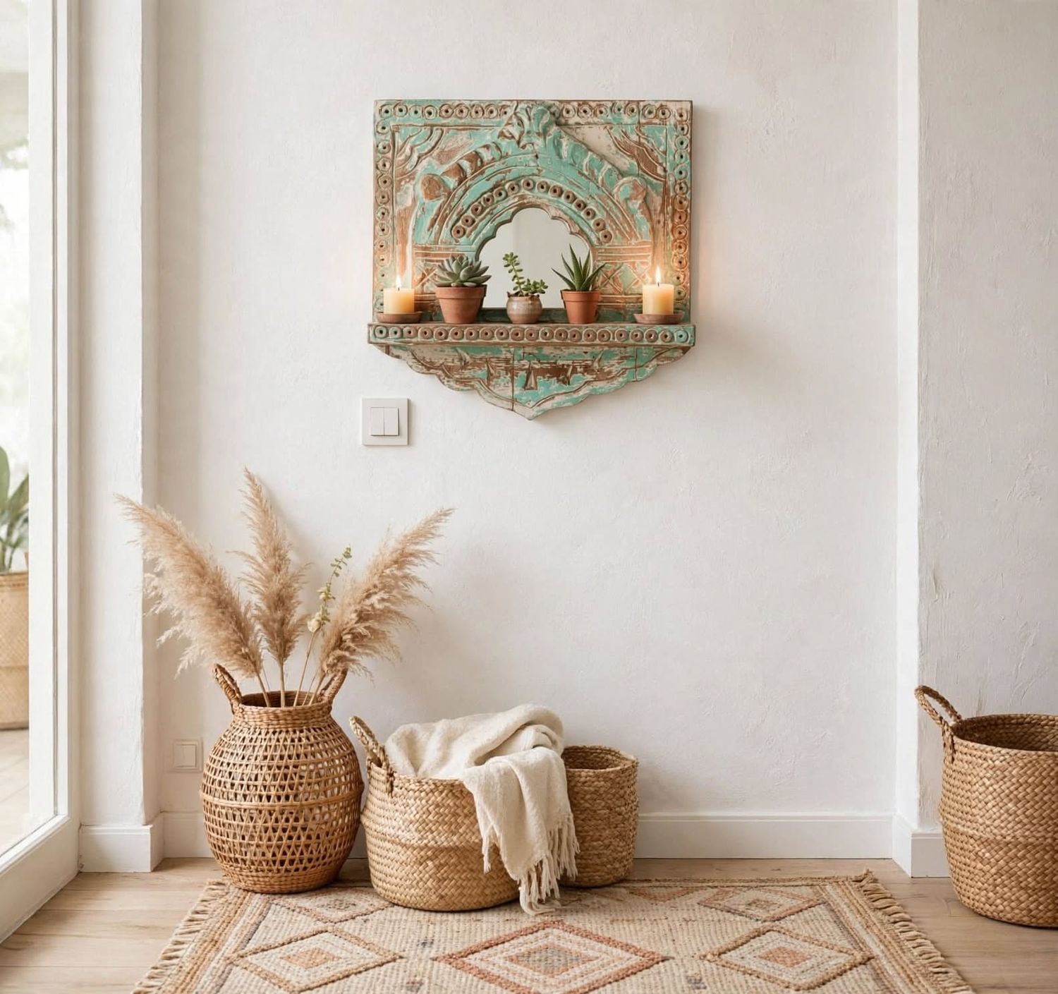 Lustro Jharokha z Półką Turquoise