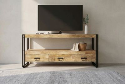 Komoda RTV Drewniana Loft Metal Story 150cm Mango i Metal Komoda RTV Loft 150 cm Drewno Mango