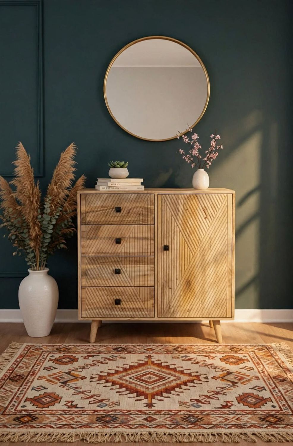 Komoda Boho Jodełka Mango 85cm Chevron Komoda Boho Jodełka z Drewna Mango