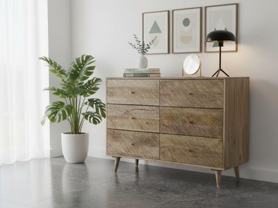 Komoda Boho Chevron Mango 120cm 6 Szuflad