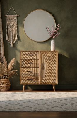 Mała Komoda z Litego Drewna Mango 85cm - 4 Szuflady