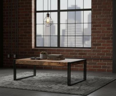 Stolik Kawowy Loft 120x70 cm Mango + Metal Duży Stolik kawowy z drewna mango METAL STORY 120