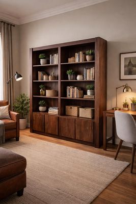 Duży Regał z Drewna Mango z Szafką - Biblioteczka Duży Regał z Drewna Mango z Szafką