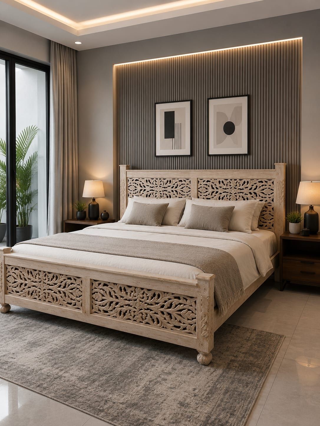 Łóżko Rzeźbione Mango Oriental biały 180x200