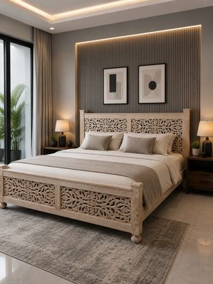 Łóżko Rzeźbione Mango Oriental biały 180x200