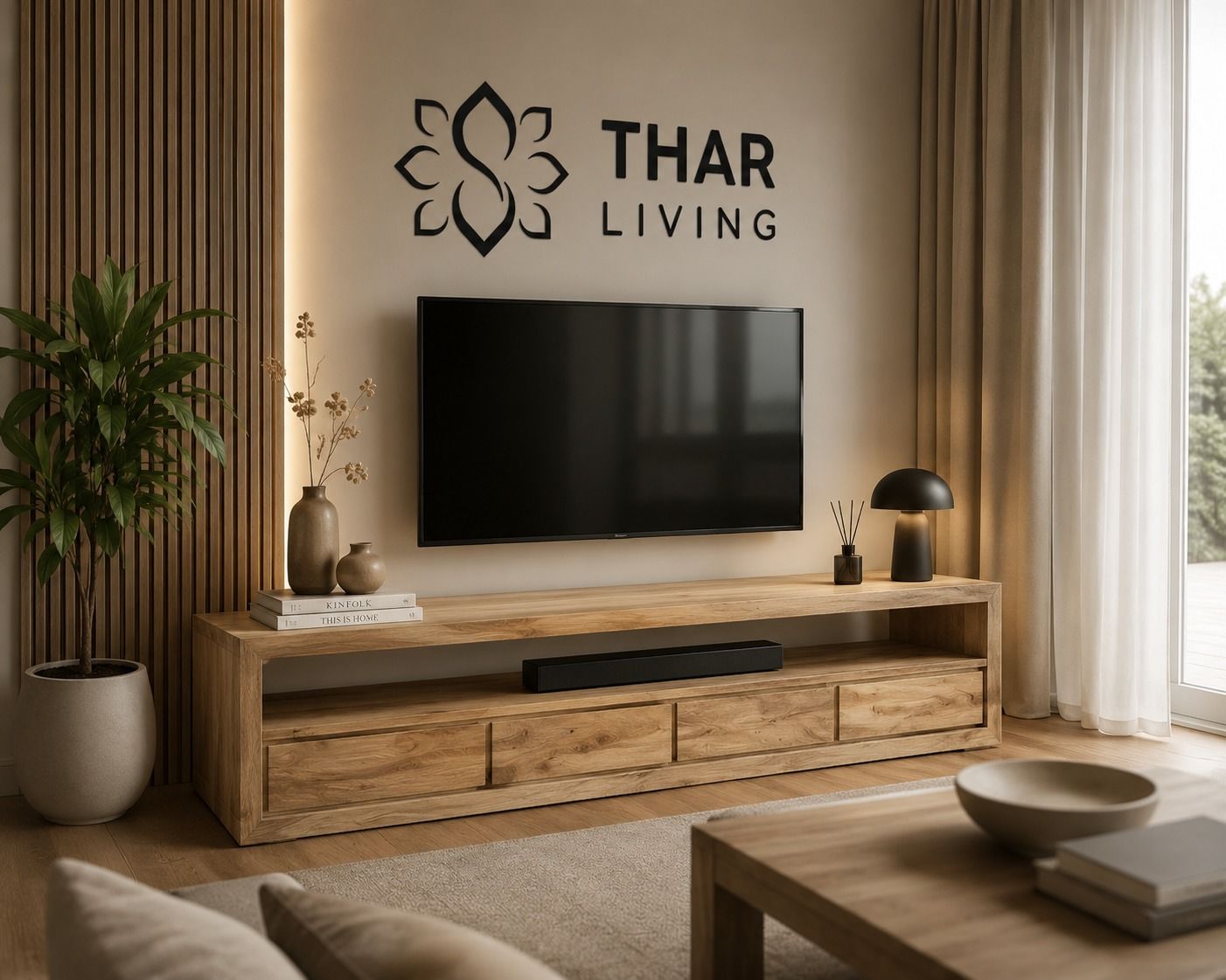 Szafka RTV z Litego Drewna Mango 4 Szuflady