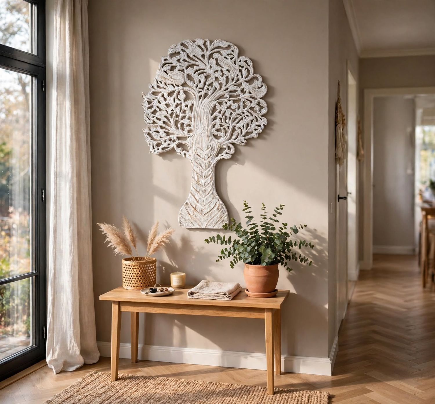 Panel Dekoracyjny Drzewo Życia 92x60cm Mały Wąski Drewno Mango Boho