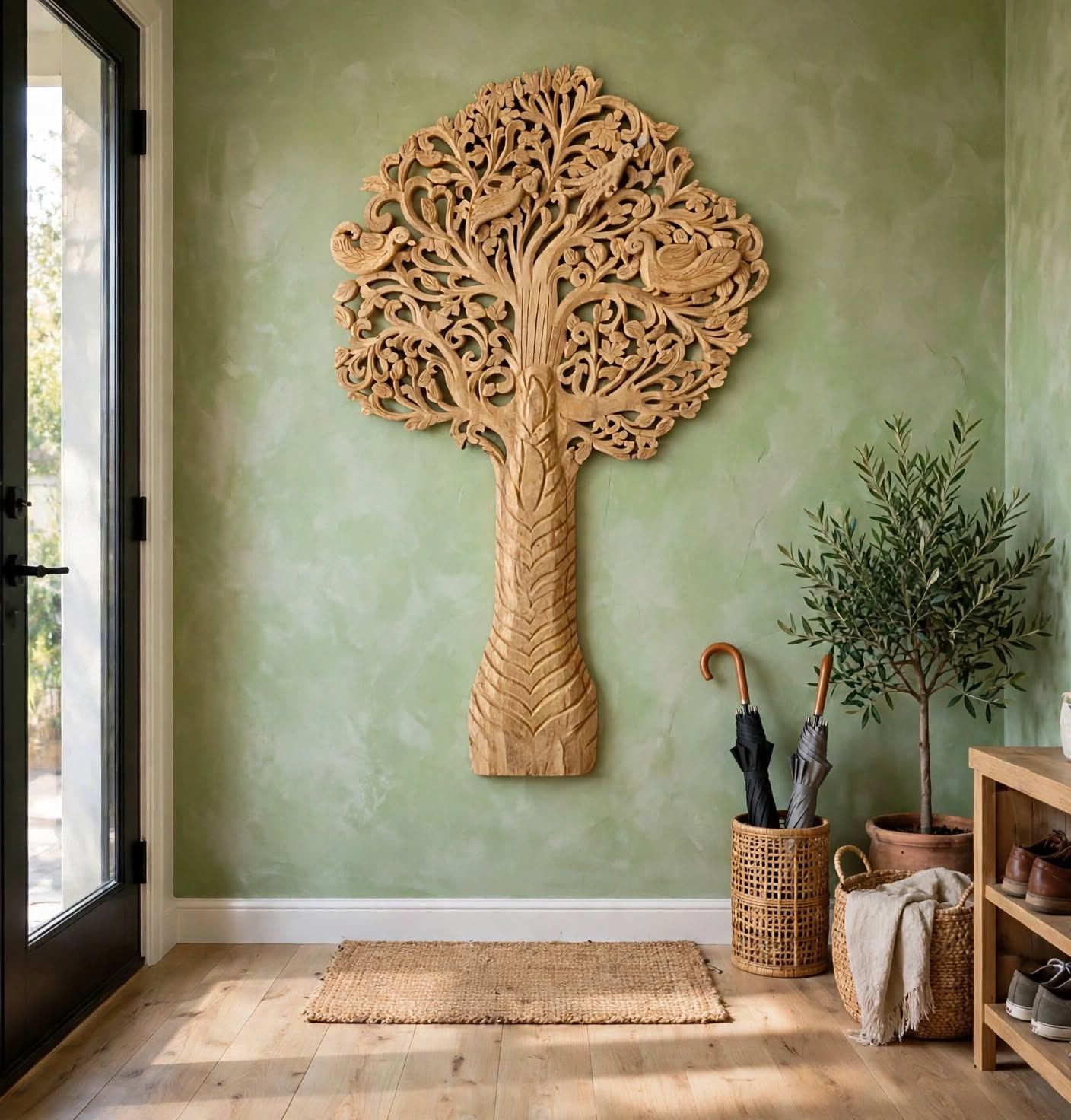 Ręcznie Rzeźbiony Drewniany Panel Drzewo Życia 200cm