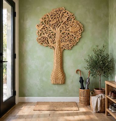 Ręcznie Rzeźbiony Drewniany Panel Drzewo Życia 200cm