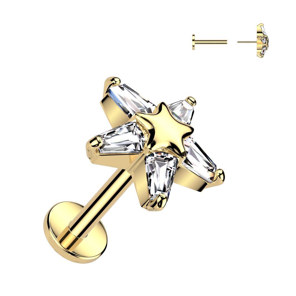 316L Surgical Steel Threadless Push In Flat Back Stud With CZ Star Top