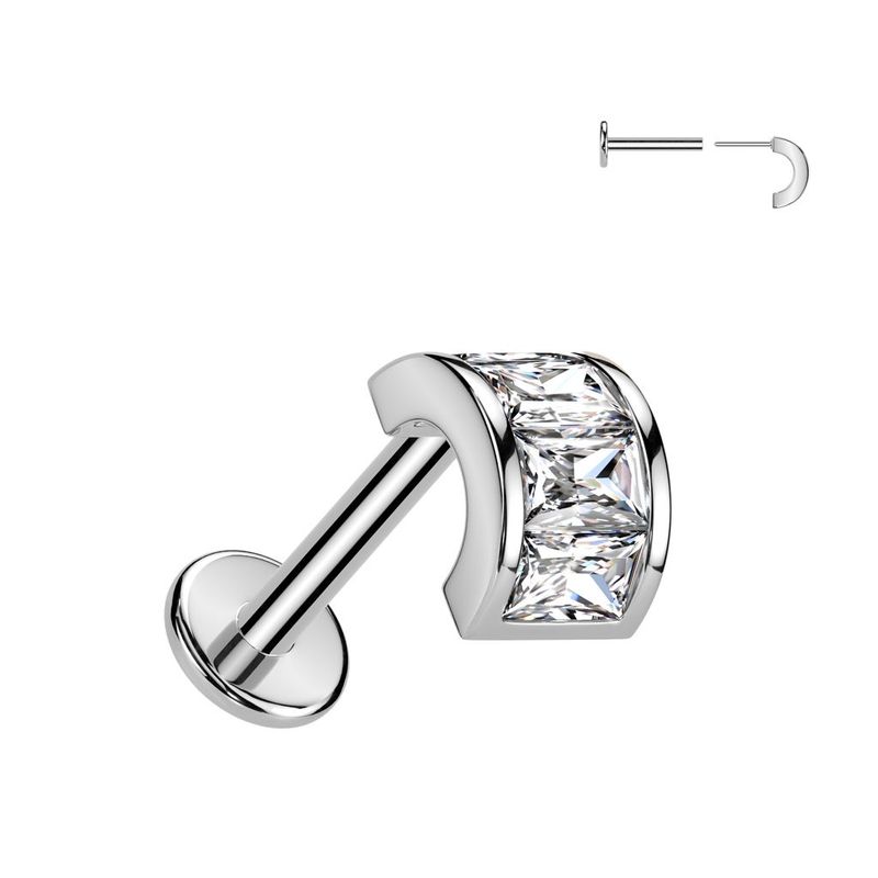 316L Surgical Steel Threadless Push In Flat Back Stud With Emerald CZ Horseshoe Top
