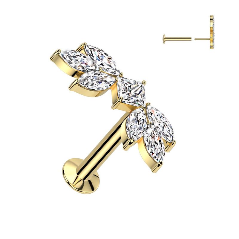 316L Surgical Steel Threadless Push In Flat Back Stud With Convex Back and Marquise CZ Wings Top