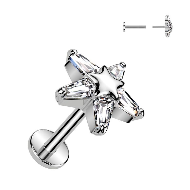 316L Surgical Steel Threadless Push In Flat Back Stud With CZ Star Top